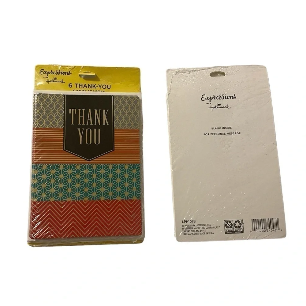 THANK YOU CARDS 12 PACK HALLMARK EXPRESSIONS BLANK INSIDE MULTI COLOR